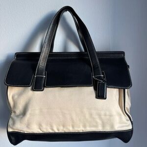 Vintage Coach Hamptons Collection Leather Canvas Satchel Tote Bag